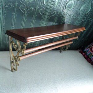 vintage wood brass wall shelf